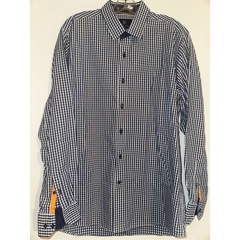 Cote Opera Paris Formal Shirt button down blue gingham size 17 43
